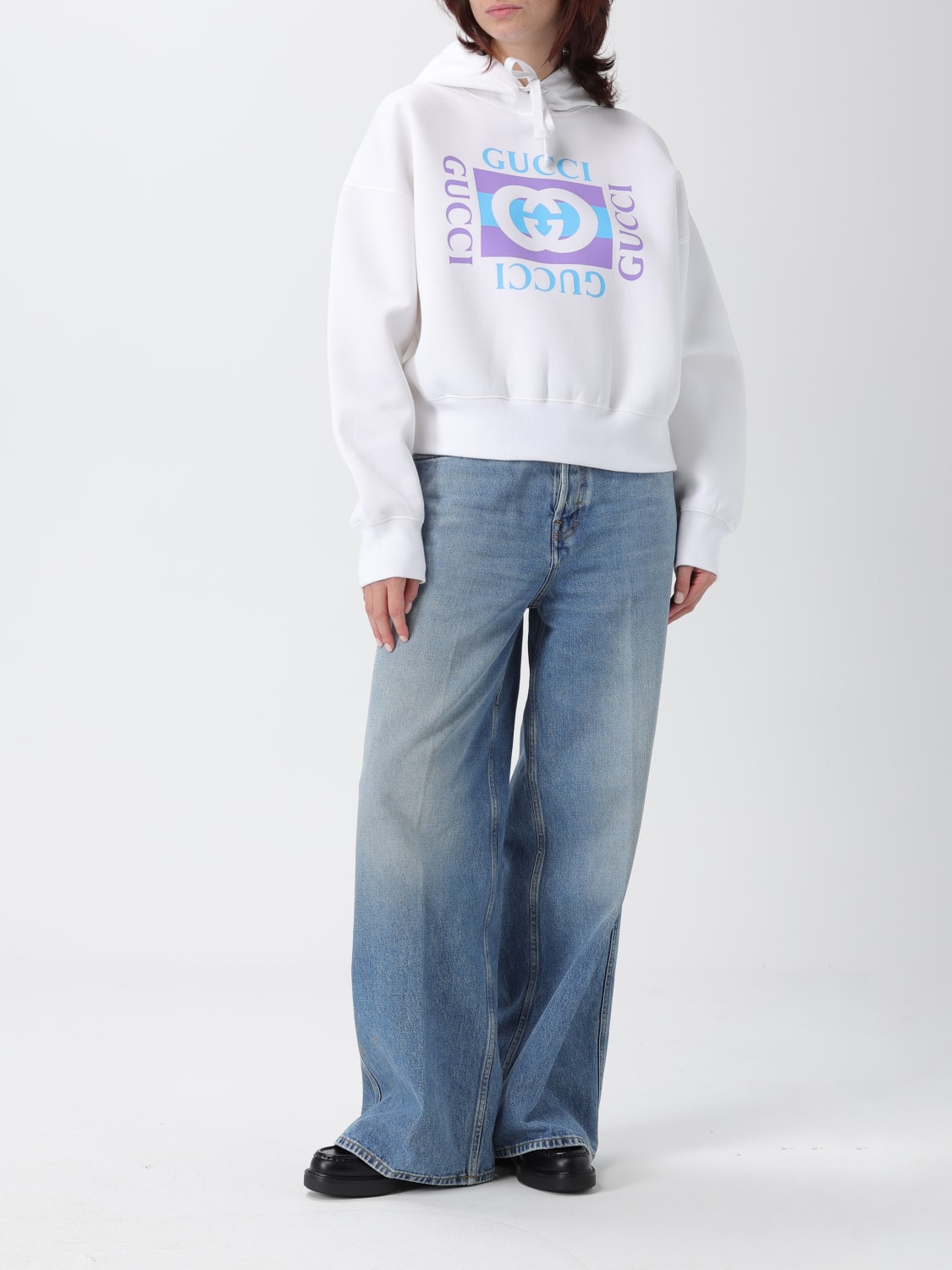 GUCCI FELPA: Felpa Gucci in cotone con logo , Bianco - Img 2