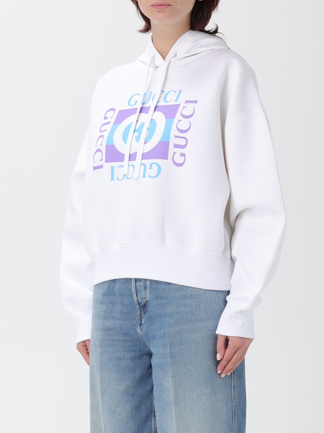 GUCCI FELPA: Felpa Gucci in cotone con logo , Bianco - Img 4