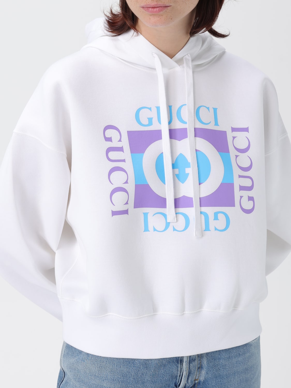 GUCCI FELPA: Felpa Gucci in cotone con logo , Bianco - Img 5