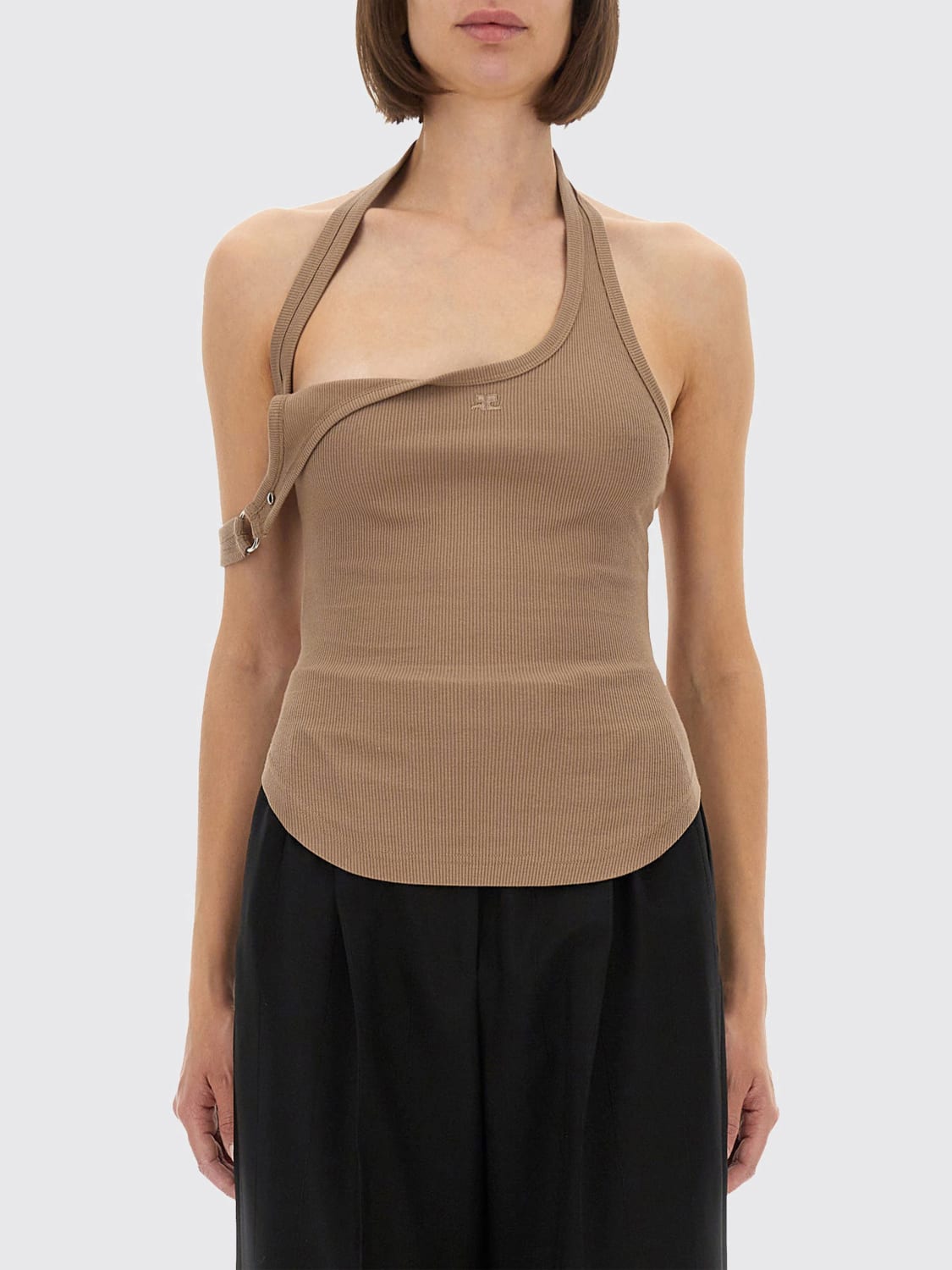 COURRÈGES TOP: Top cut-out Courrèges in cotone stretch , Beige - Img 1