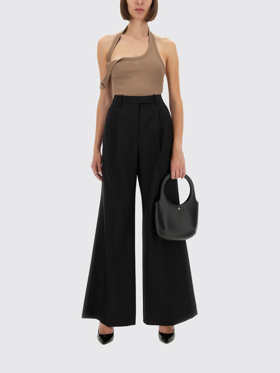 COURRÈGES TOP: Top cut-out Courrèges in cotone stretch , Beige - Img 2