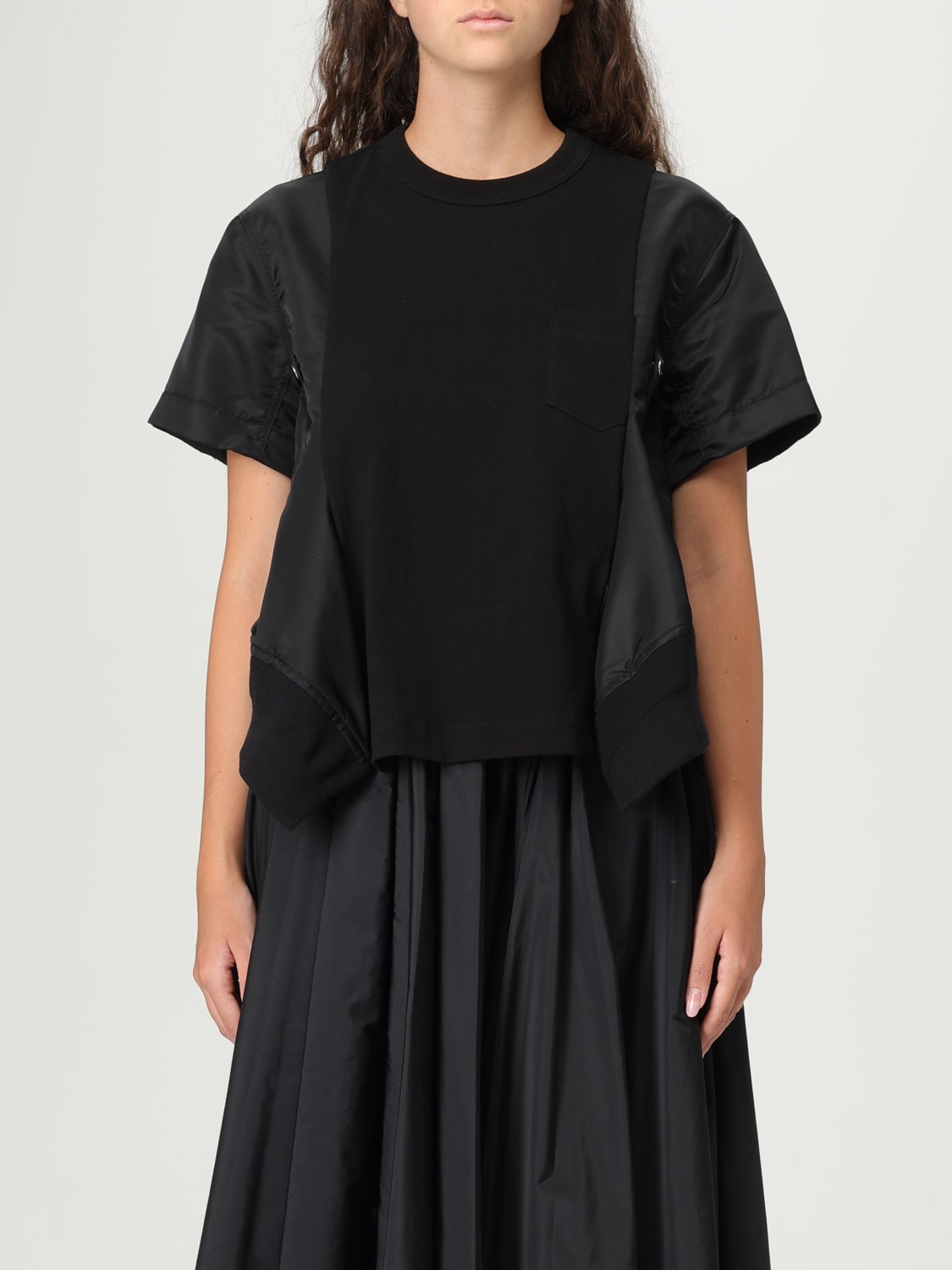 SACAI T-SHIRTS: T-shirt Sacai in cotone e nylon, Nero - Img 1
