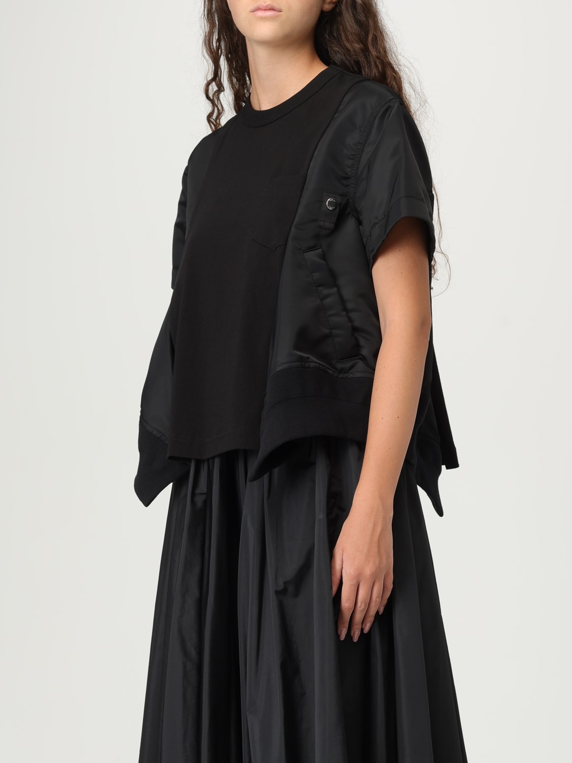 SACAI T-SHIRTS: T-shirt Sacai in cotone e nylon, Nero - Img 4