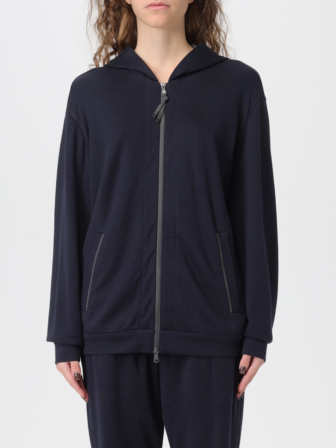 BRUNELLO CUCINELLI SWEAT-SHIRT: Cardigan femme Brunello Cucinelli, Bleu - Img 1