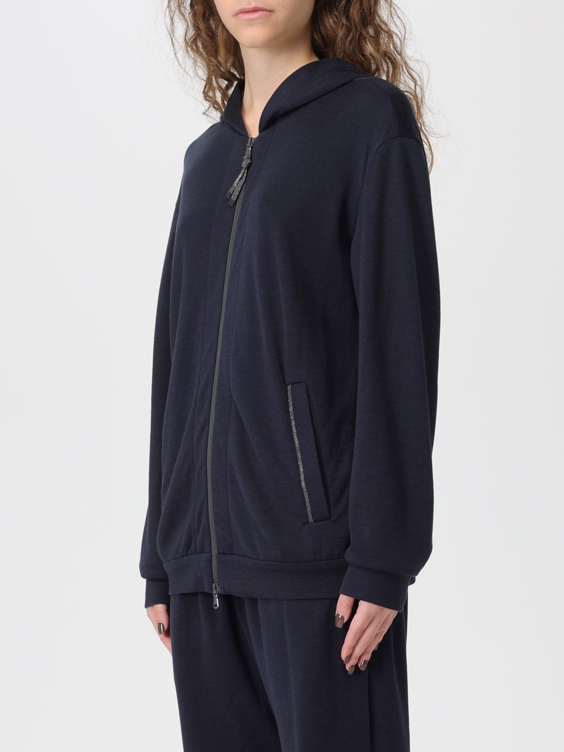 BRUNELLO CUCINELLI SWEAT-SHIRT: Cardigan femme Brunello Cucinelli, Bleu - Img 4