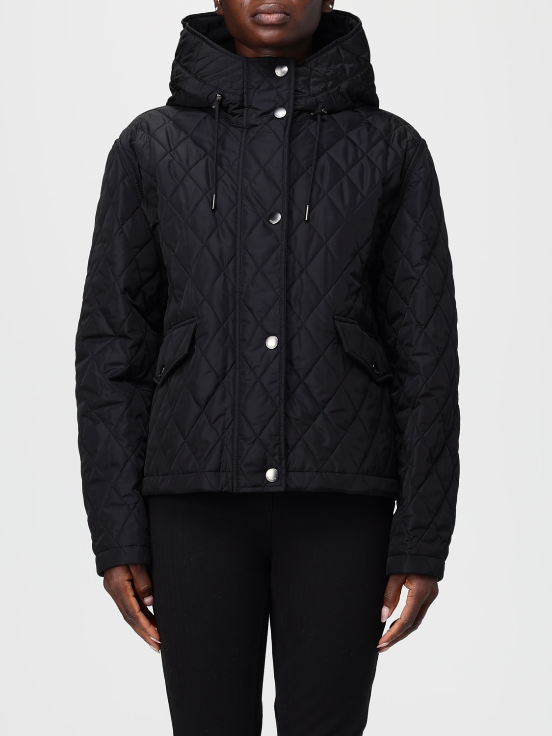 BURBERRY GIACCA: Giubbotto con cappuccio Burberry in nylon trapuntato , Nero - Img 1