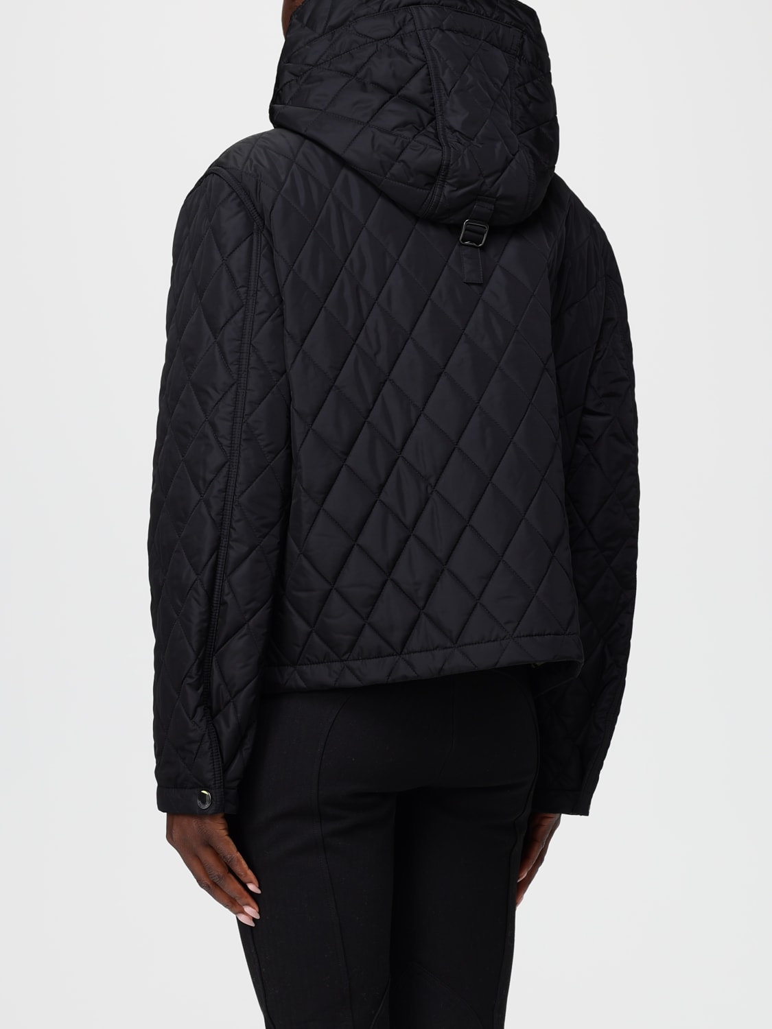 BURBERRY GIACCA: Giubbotto con cappuccio Burberry in nylon trapuntato , Nero - Img 3