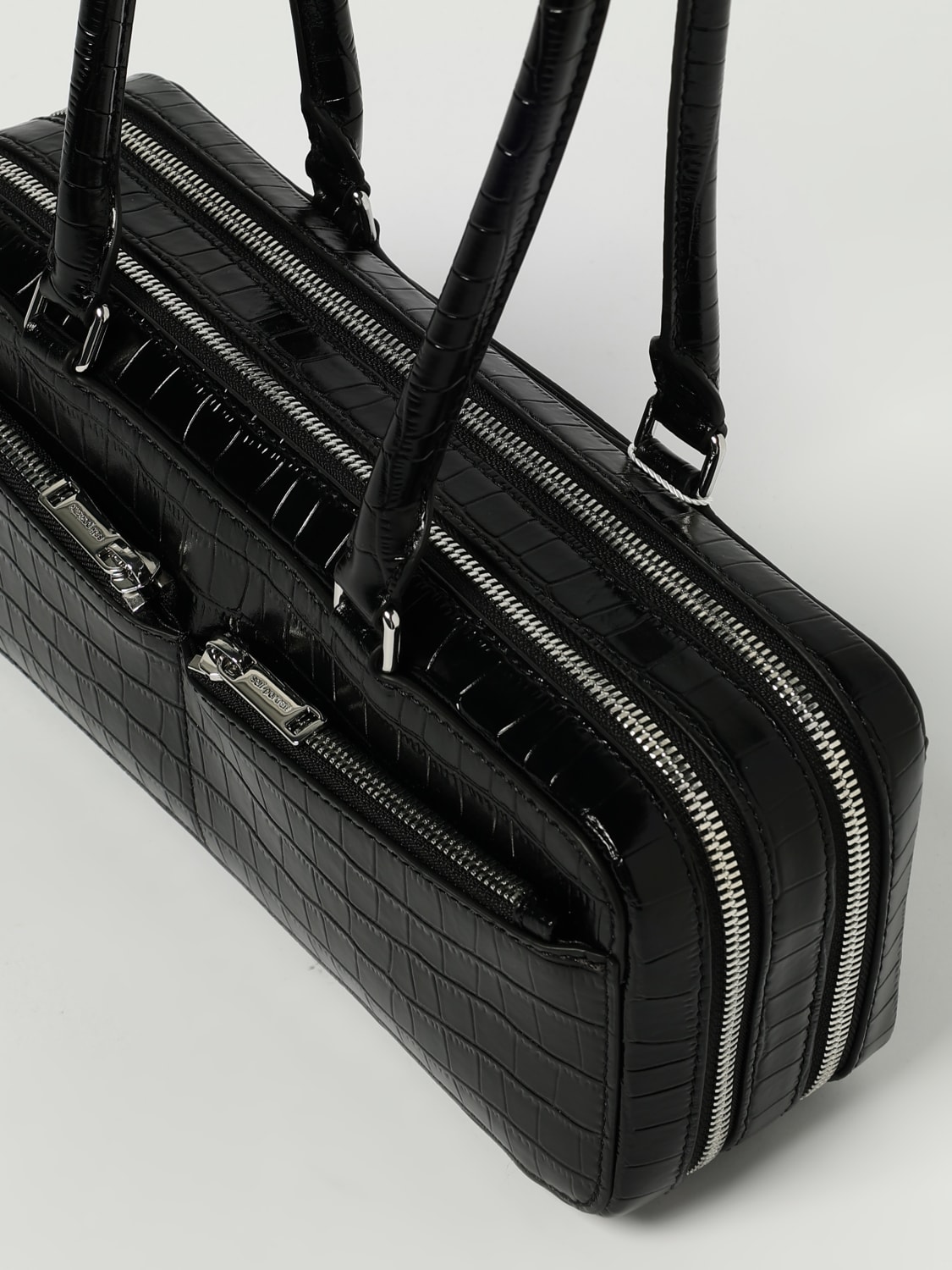 SELF-PORTRAIT BORSA A SPALLA: Borsa baguette Self-Portrait in pelle stampa cocco, Nero - Img 4