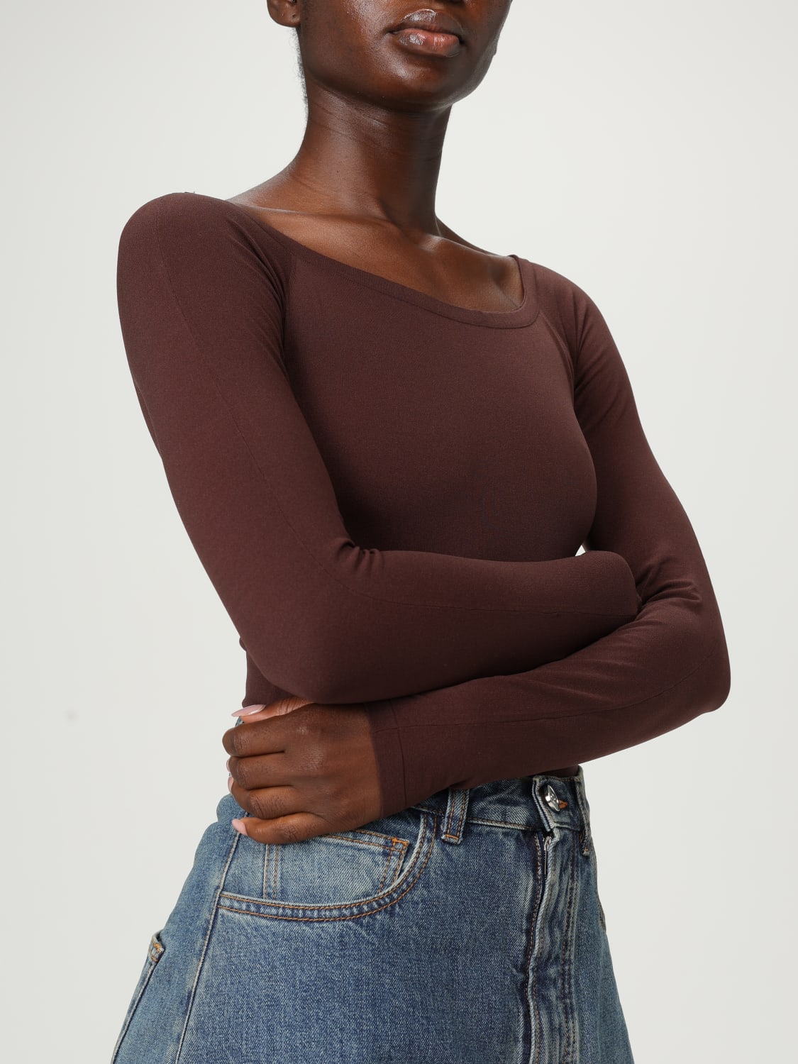 ALAÏA TOP: Bodysuit woman AlaÏa, Brown - Img 5