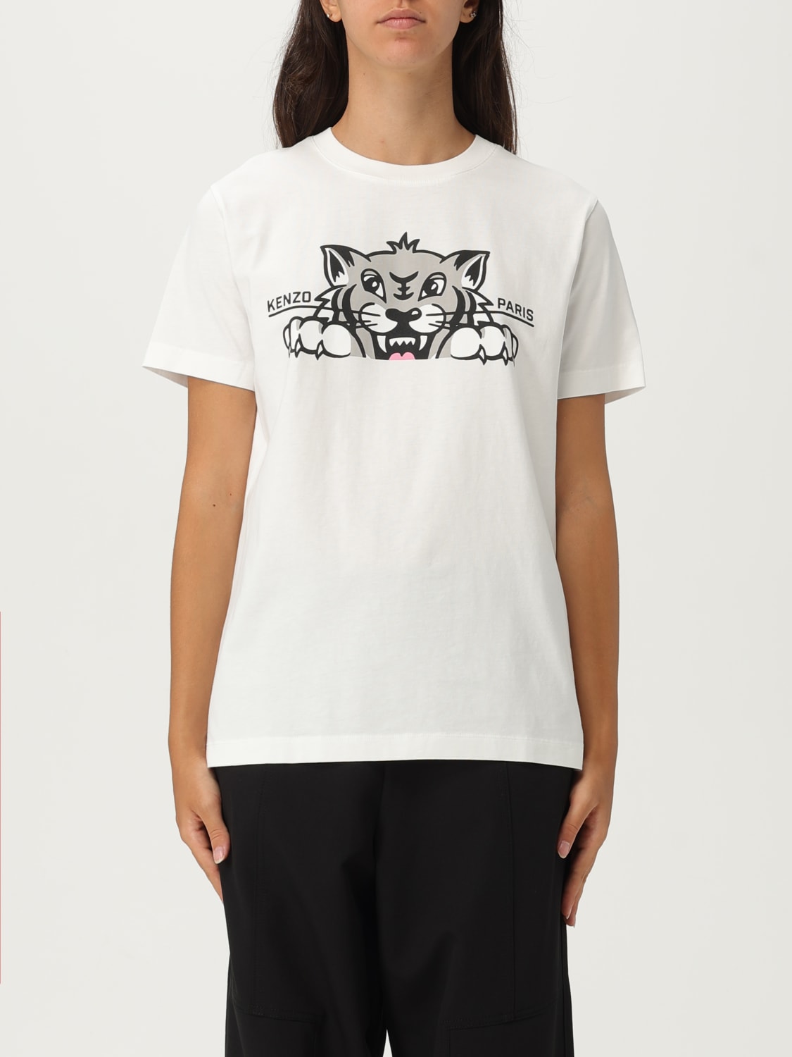 KENZO T-SHIRTS: T-shirt in cotone stampata Kenzo, Beige - Img 1