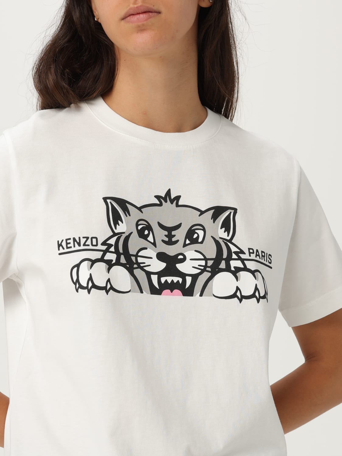 KENZO T-SHIRTS: T-shirt in cotone stampata Kenzo, Beige - Img 3