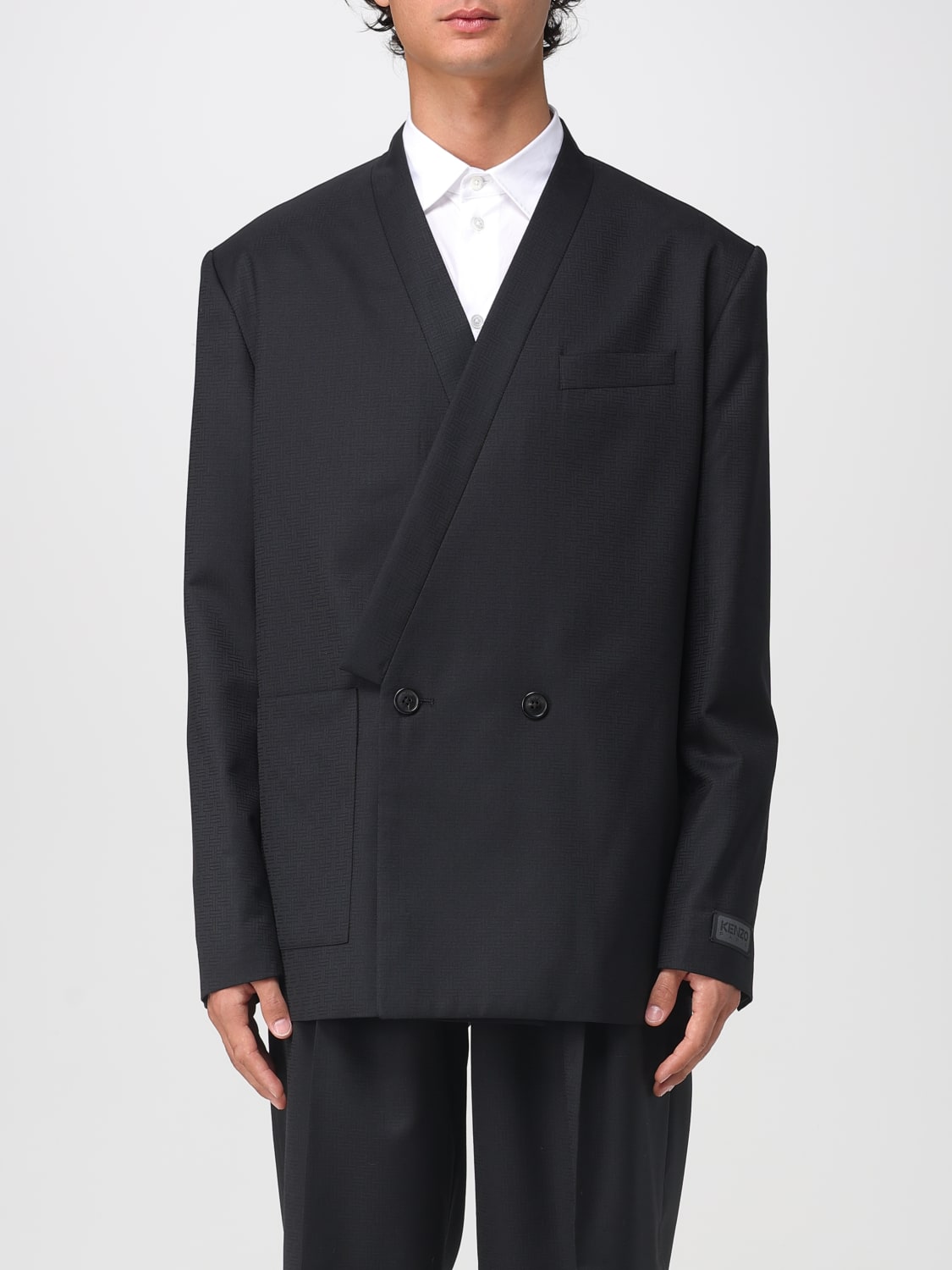 KENZO GIACCA: Blazer doppiopetto Kenzo in misto lana , Nero - Img 1