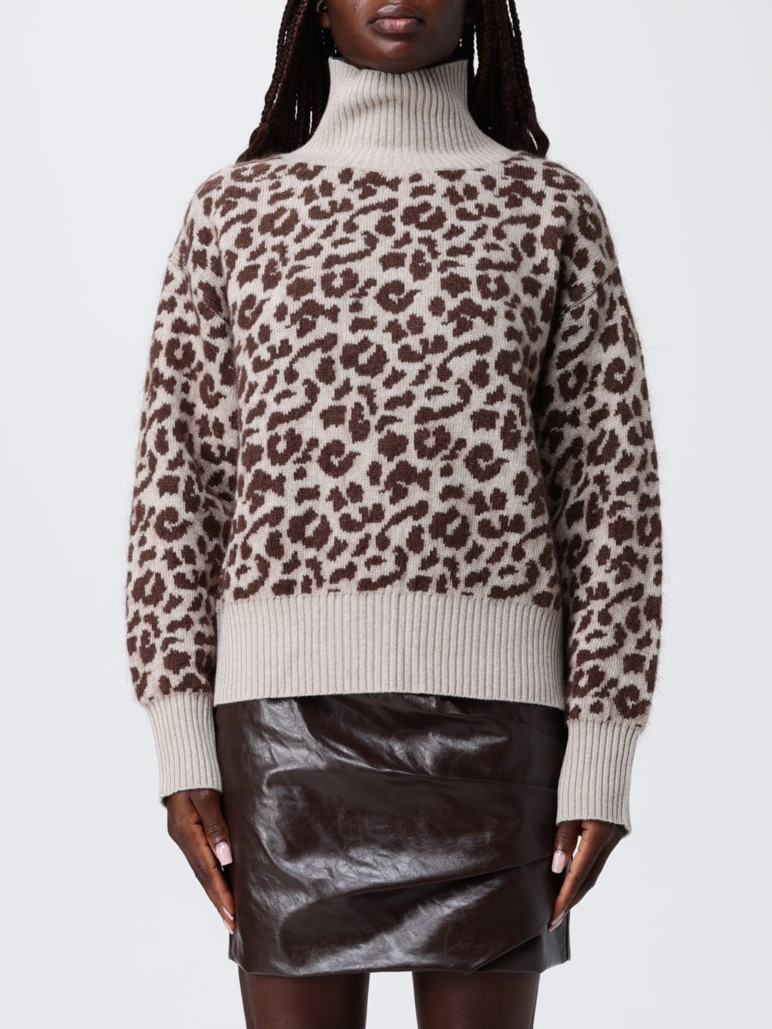 FEDERICA TOSI MAGLIA: Pullover a dolcevita in misto cashmere animalier Federica Tosi, Beige - Img 1