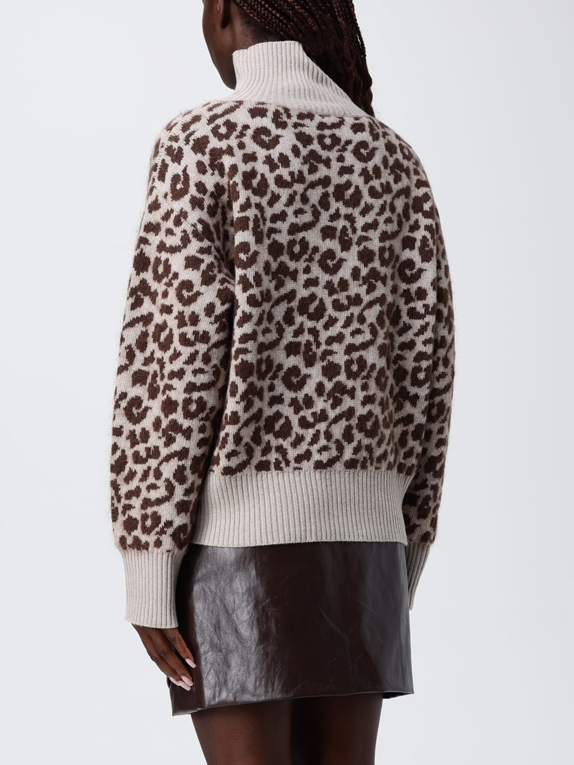 FEDERICA TOSI MAGLIA: Pullover a dolcevita in misto cashmere animalier Federica Tosi, Beige - Img 3