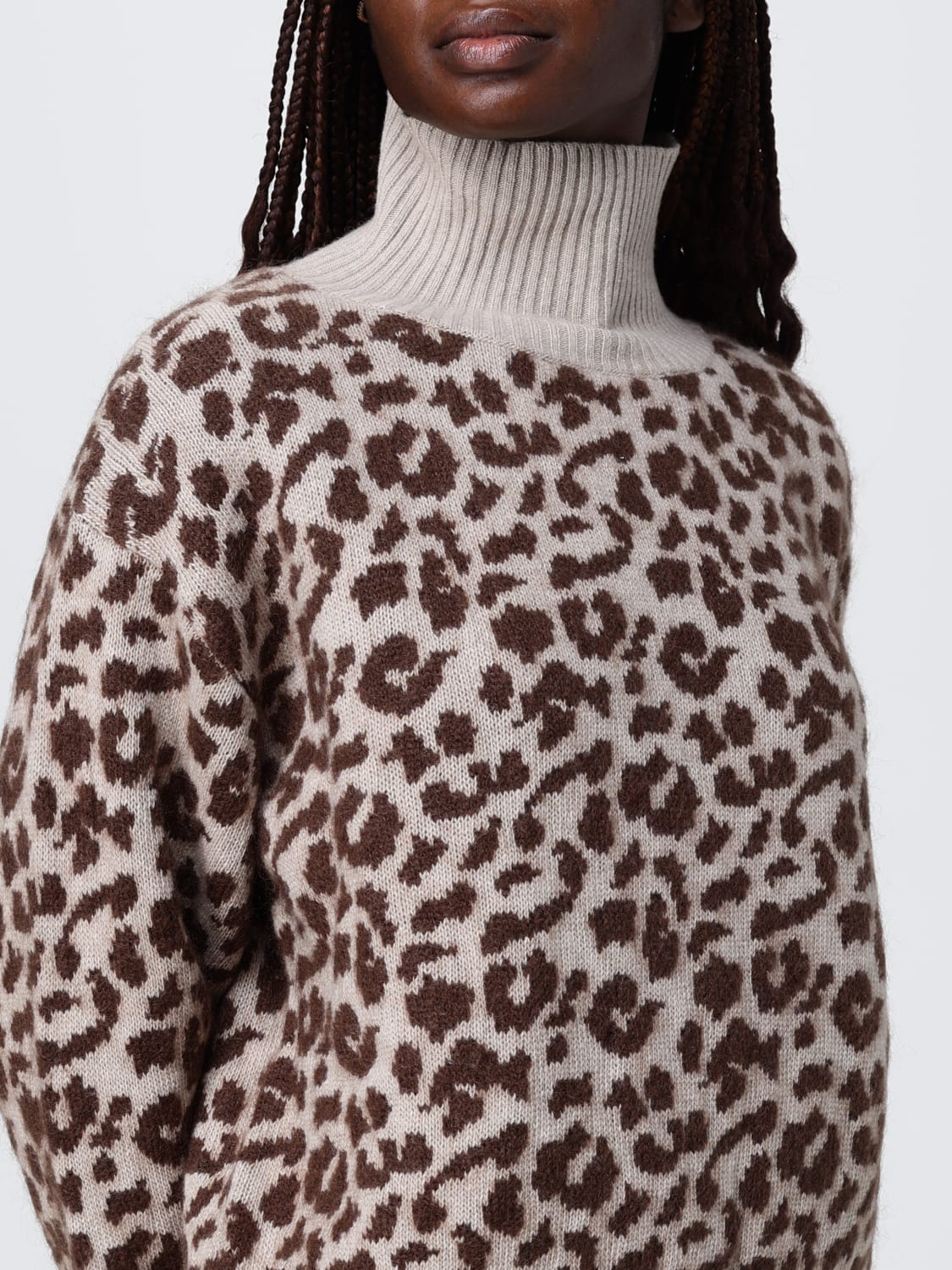 FEDERICA TOSI MAGLIA: Pullover a dolcevita in misto cashmere animalier Federica Tosi, Beige - Img 4