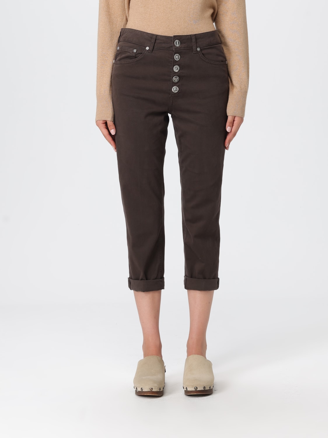 DONDUP PANTALONI: Pantalone cropped Dondup in denim , Marrone - Img 1