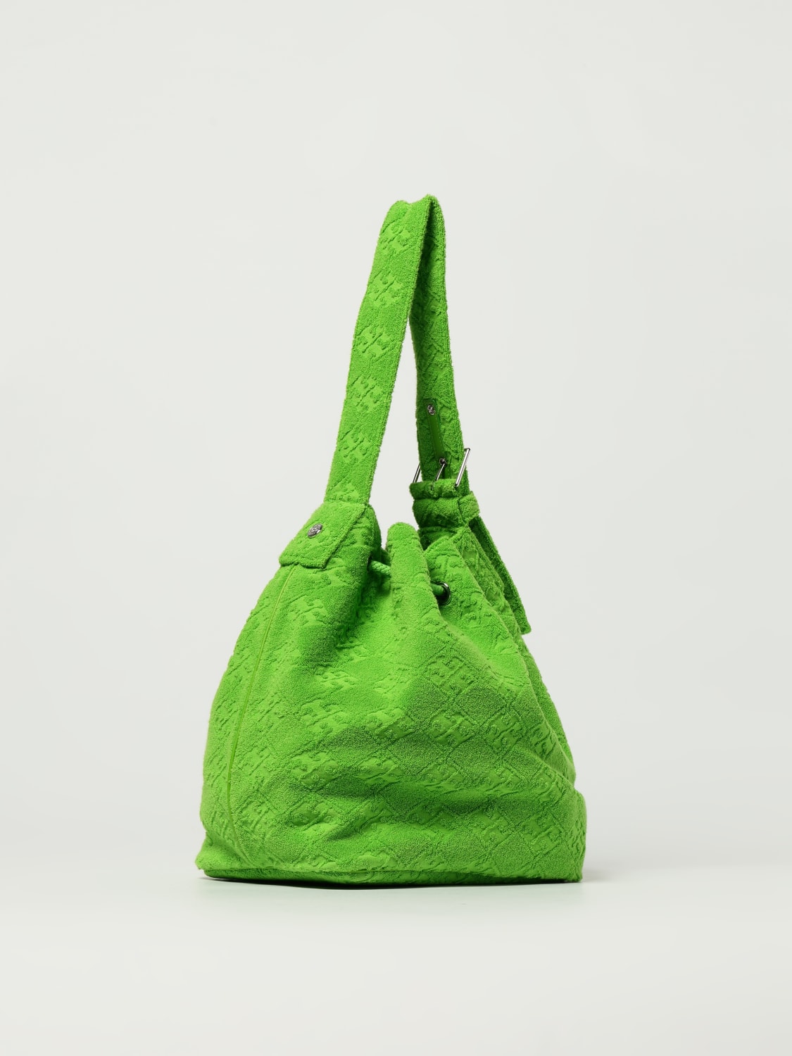 TORY BURCH BORSA A SPALLA: Borsa T Monogram Oversize Tory Burch in spugna di cotone , Verde - Img 2