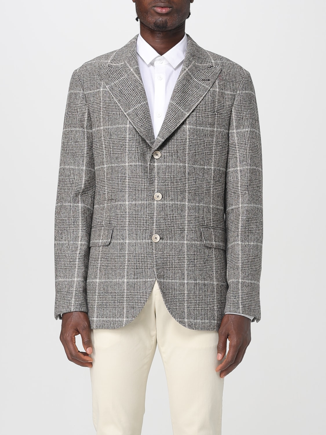 BRUNELLO CUCINELLI GIACCA: Blazer monopetto Brunello Cucinelli in misto lana check , Marrone - Img 1