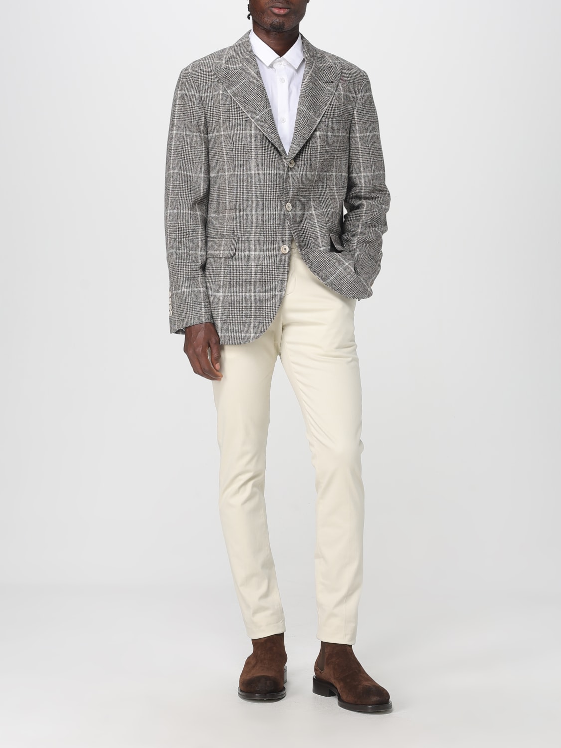 BRUNELLO CUCINELLI GIACCA: Blazer monopetto Brunello Cucinelli in misto lana check , Marrone - Img 2