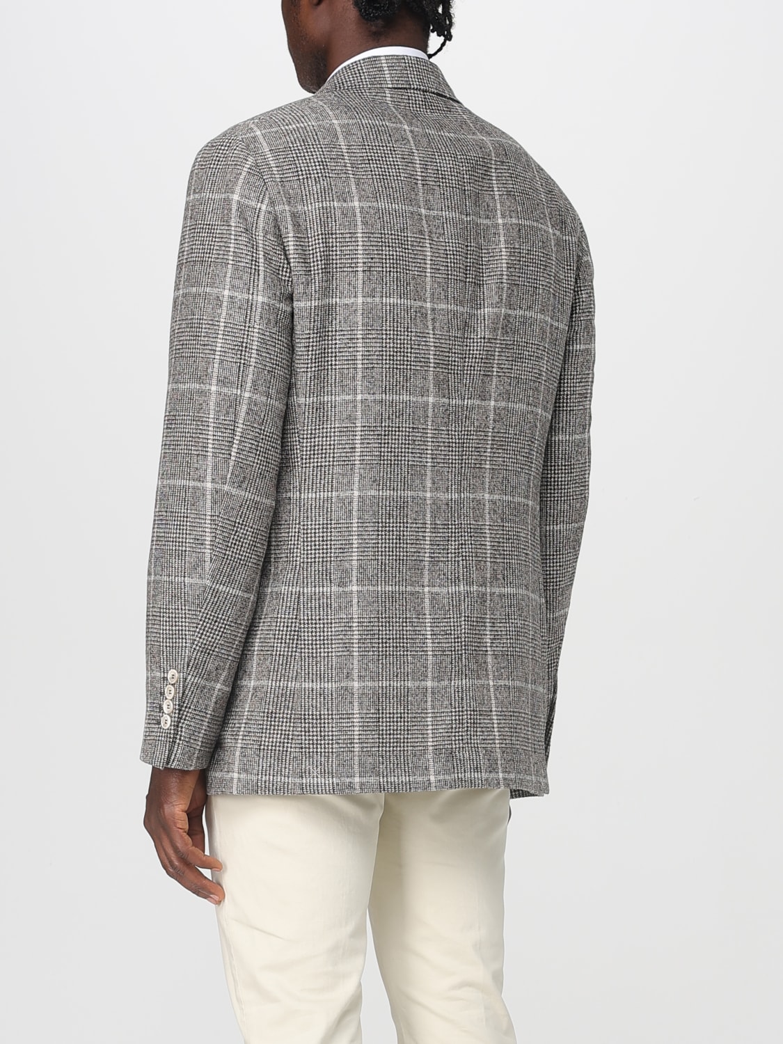 BRUNELLO CUCINELLI GIACCA: Blazer monopetto Brunello Cucinelli in misto lana check , Marrone - Img 3