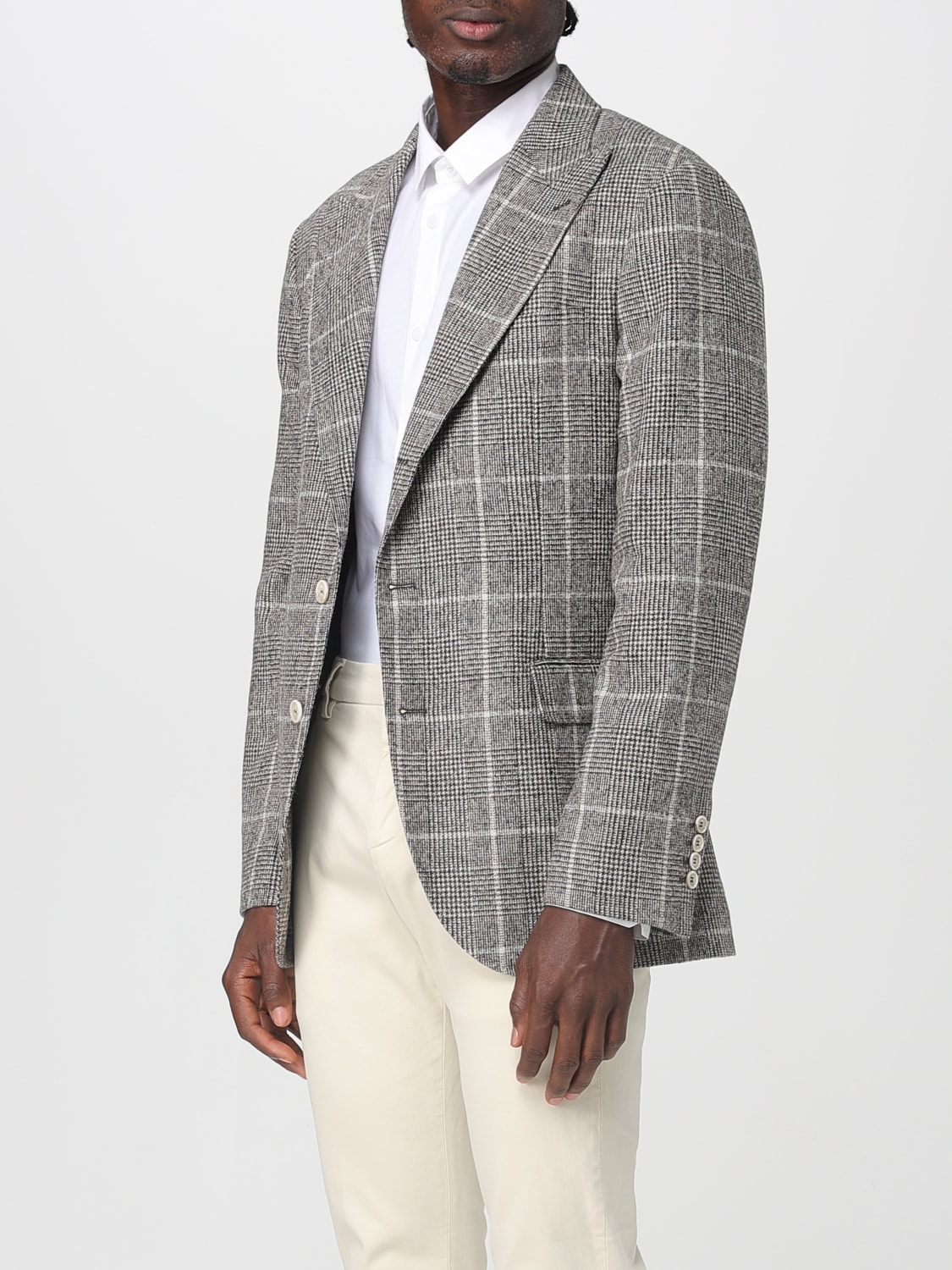BRUNELLO CUCINELLI GIACCA: Blazer monopetto Brunello Cucinelli in misto lana check , Marrone - Img 4
