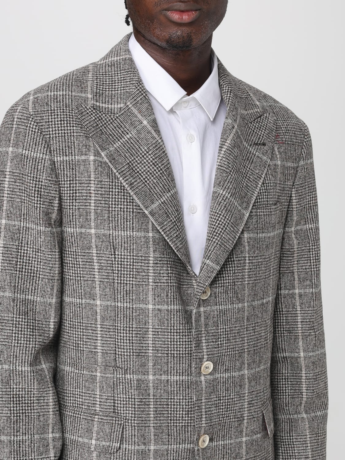 BRUNELLO CUCINELLI GIACCA: Blazer monopetto Brunello Cucinelli in misto lana check , Marrone - Img 5
