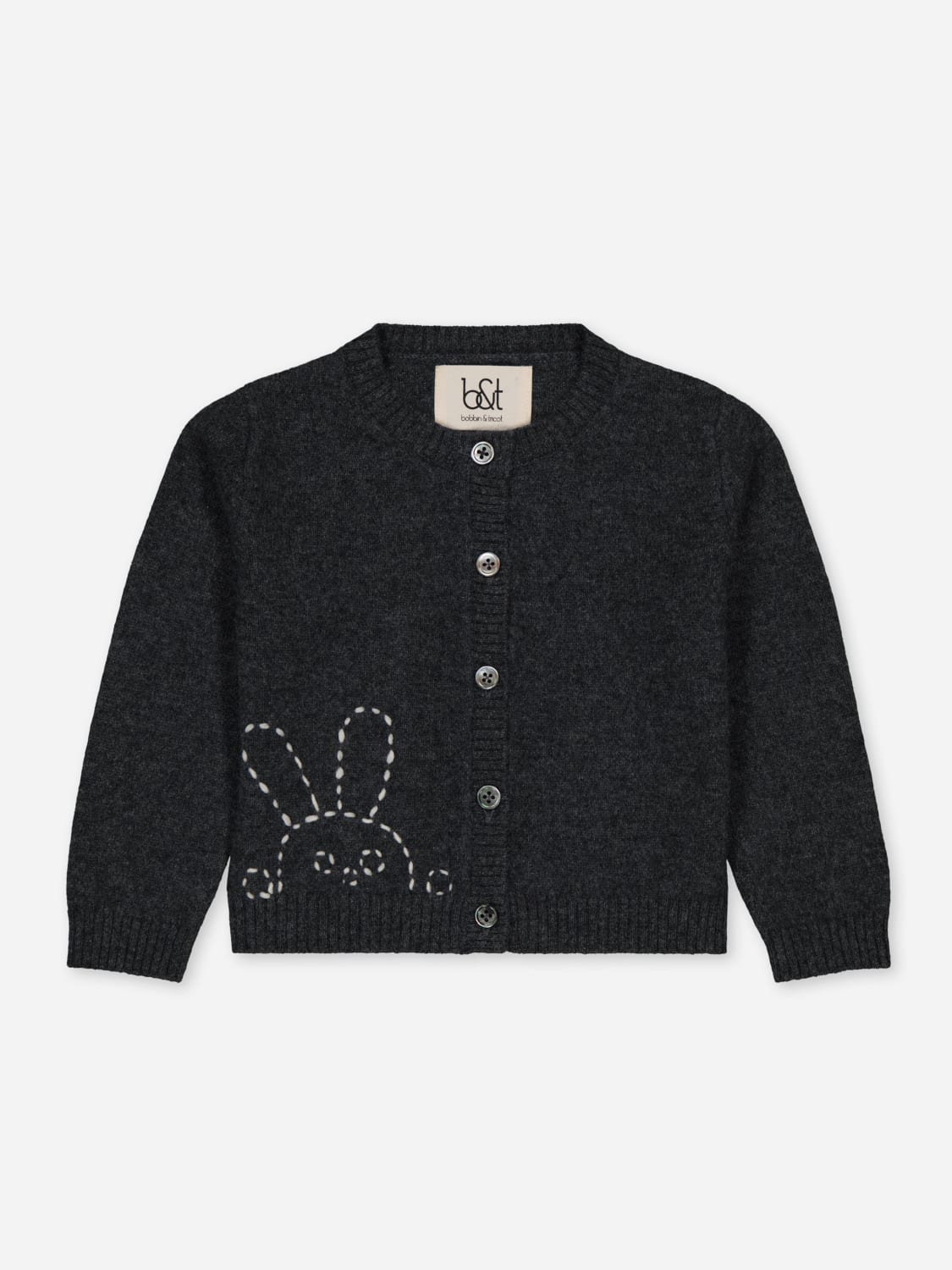 BOBBIN & TRICOT SWEATER: Bobbin & Tricot baby cashmere cardigan, Charcoal - Img 1