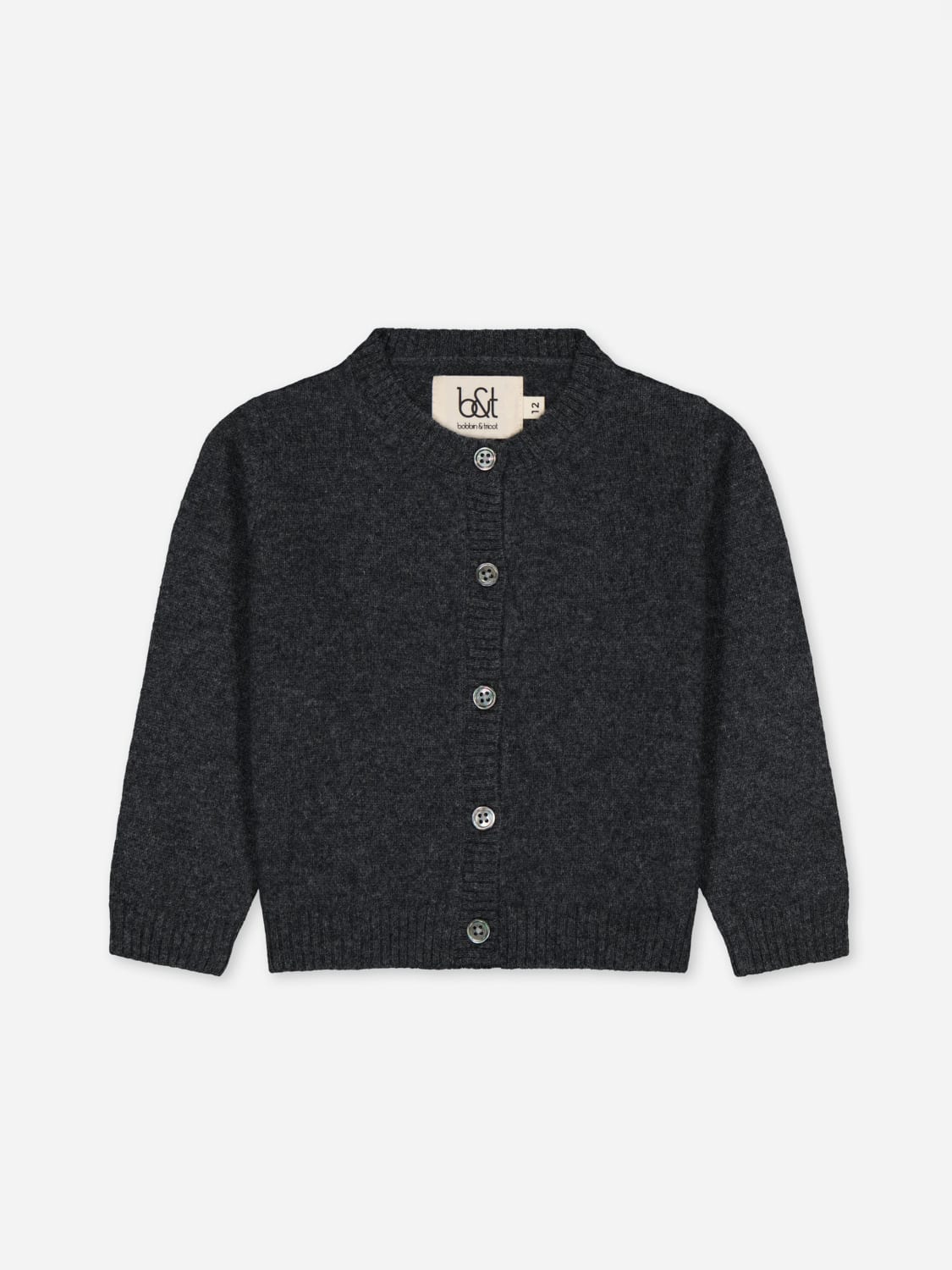 BOBBIN & TRICOT SWEATER: Bobbin & Tricot baby cashmere cardigan, Charcoal - Img 1