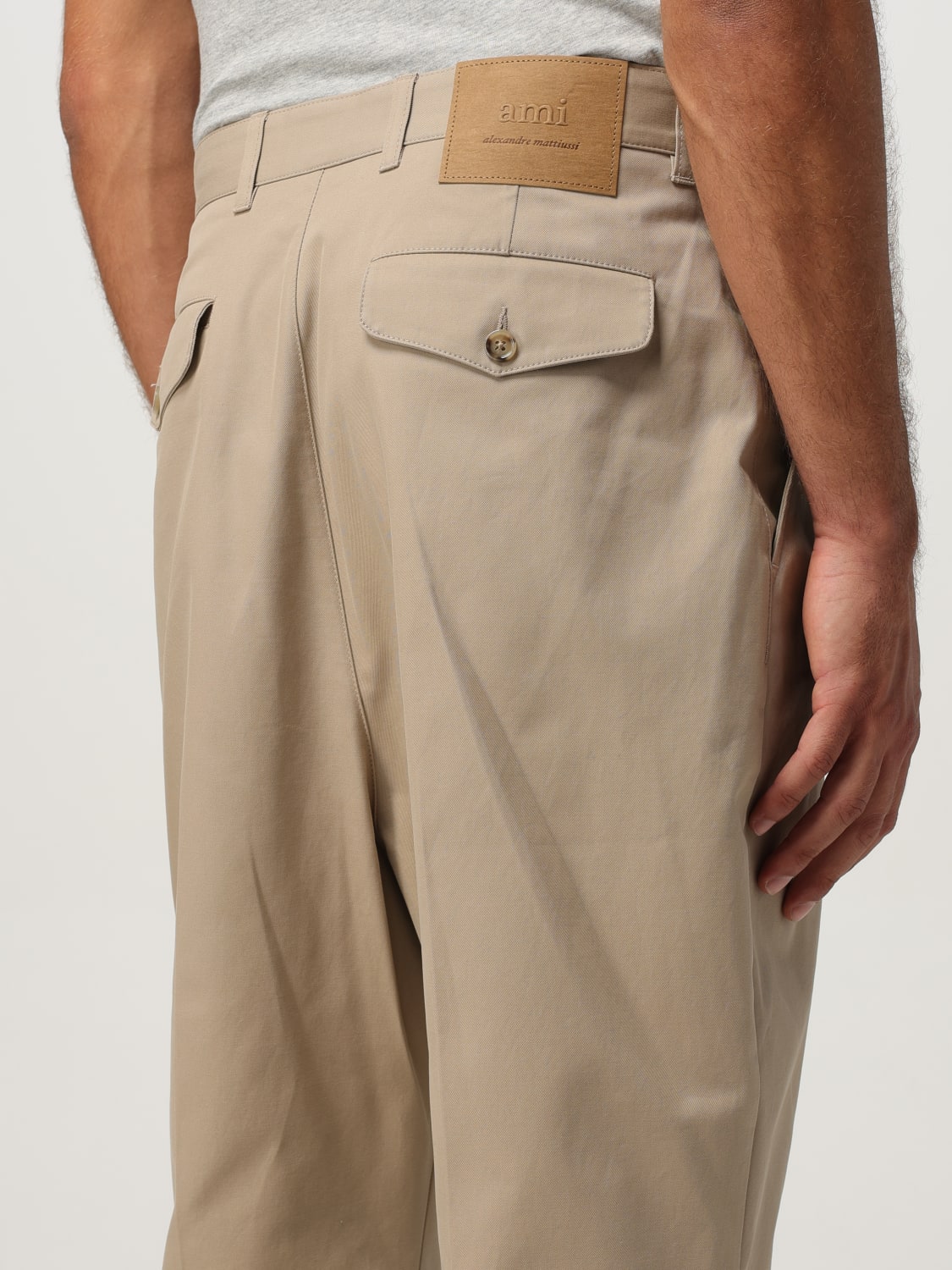 AMI PARIS 裤子: 裤子 男士 Ami Paris, 米色 - Img 3