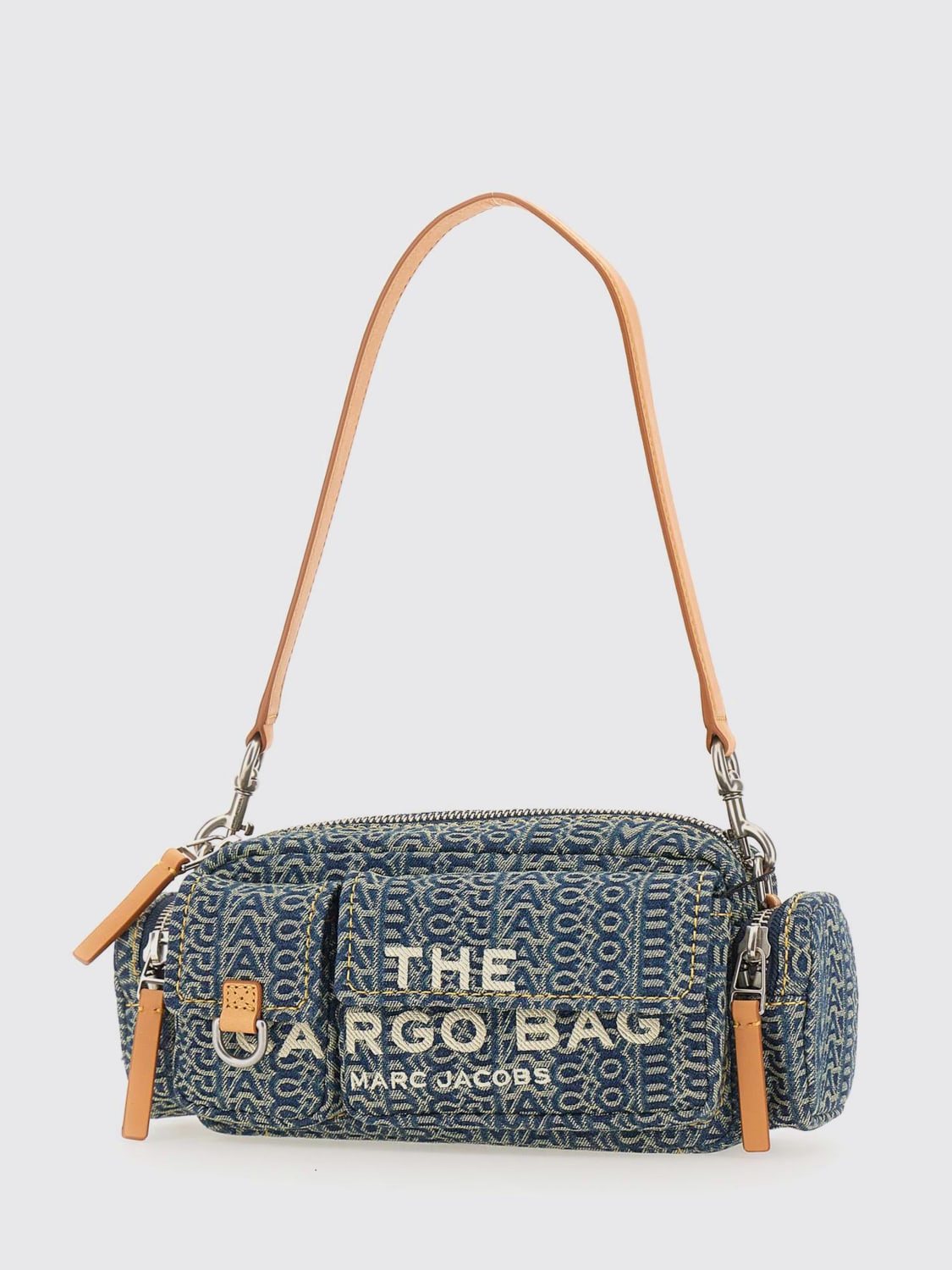 MARC JACOBS BORSA A SPALLA: Borsa a spalla in denim logato Marc Jacobs, Blue - Img 1