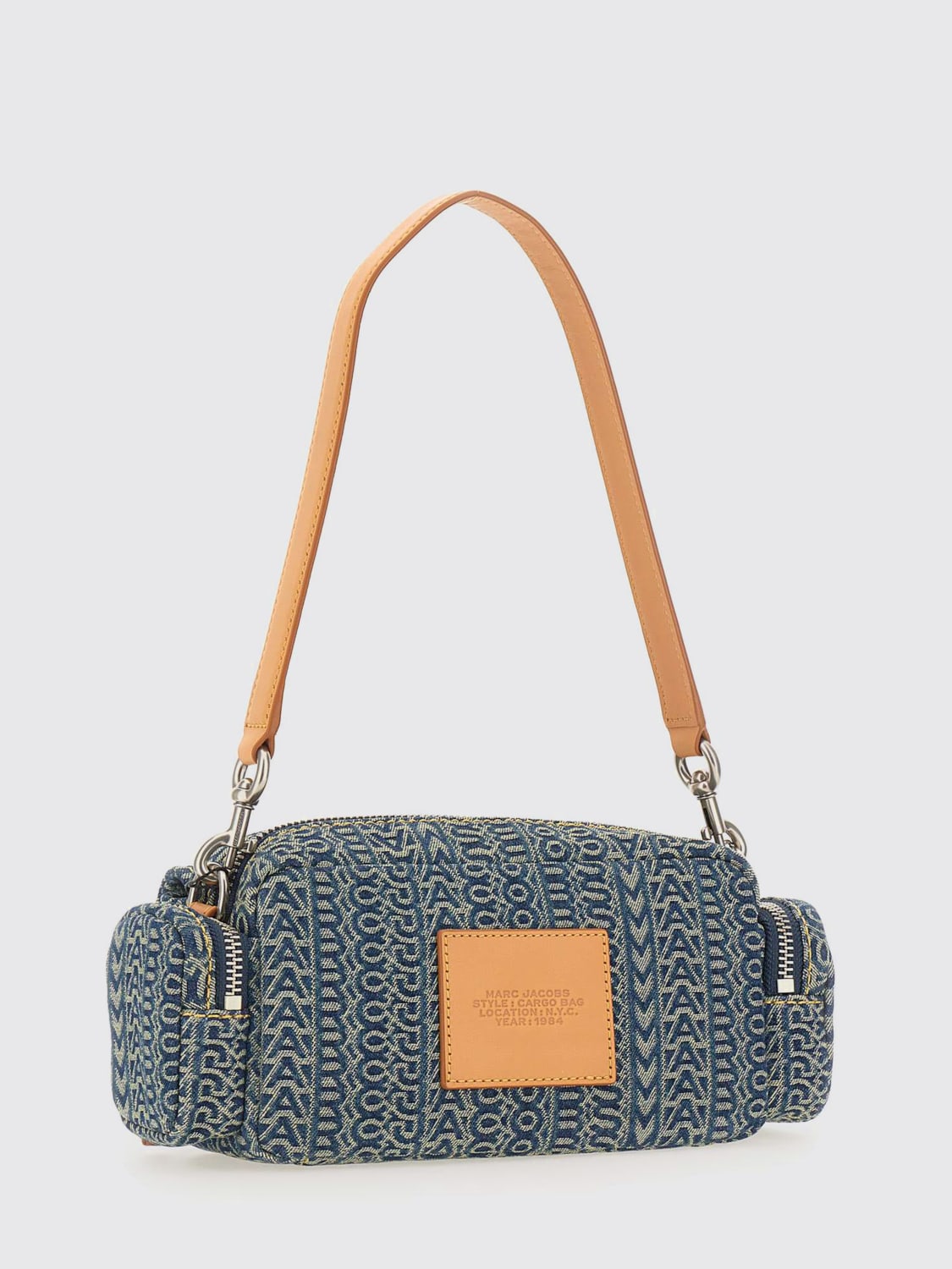 MARC JACOBS BORSA A SPALLA: Borsa a spalla in denim logato Marc Jacobs, Blue - Img 2
