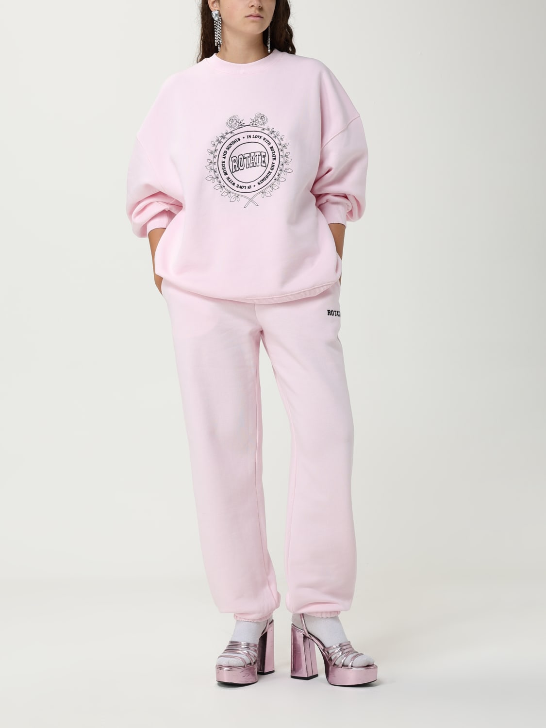 ROTATE FELPA: Felpa basic Rotate in cotone , Rosa - Img 2