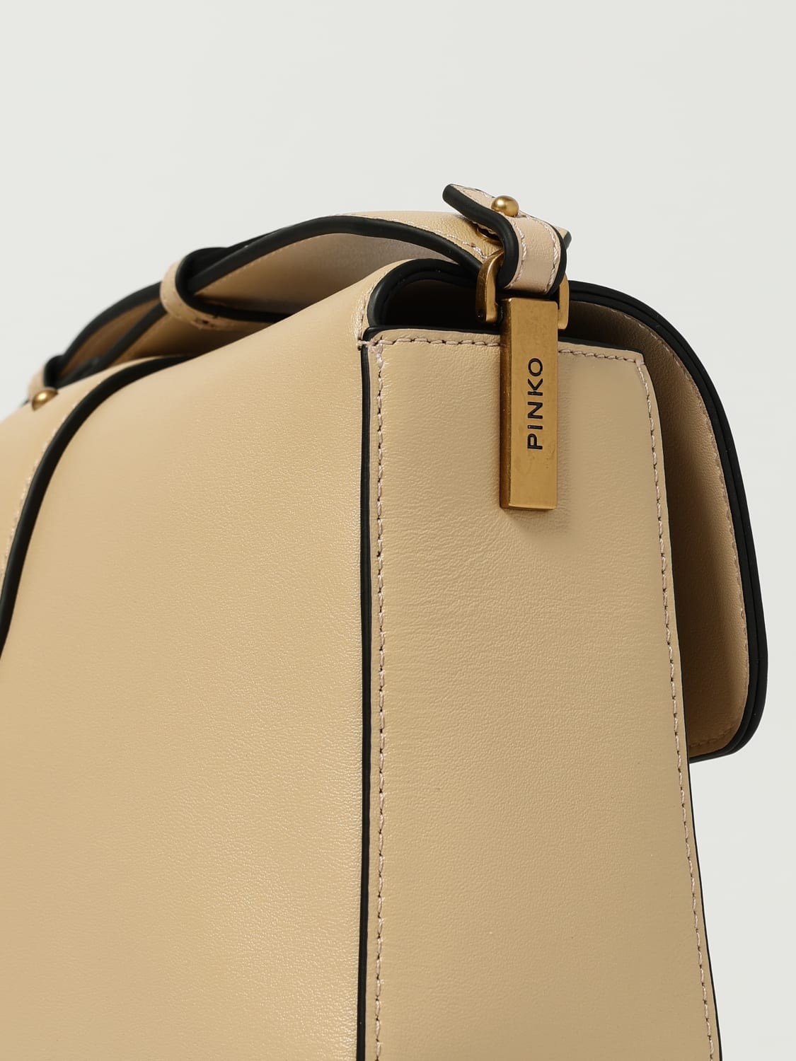 PINKO BORSA A SPALLA: Borsa Love Bag Slouchy Pinko in pelle , Beige - Img 4