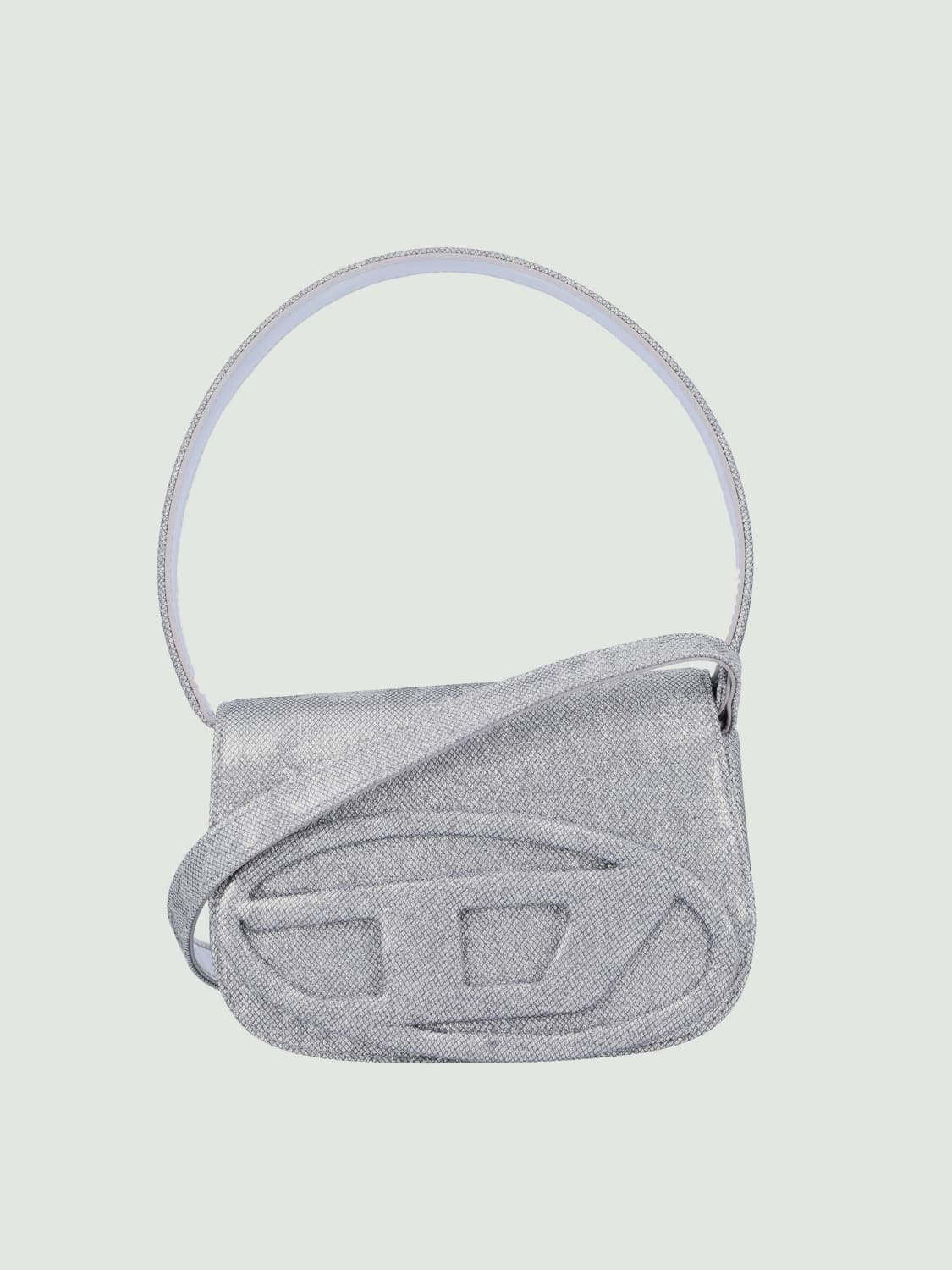 DIESEL BORSA MINI: Borsa 1DR Diesel in cotone lurex e vernice , Argento - Img 1