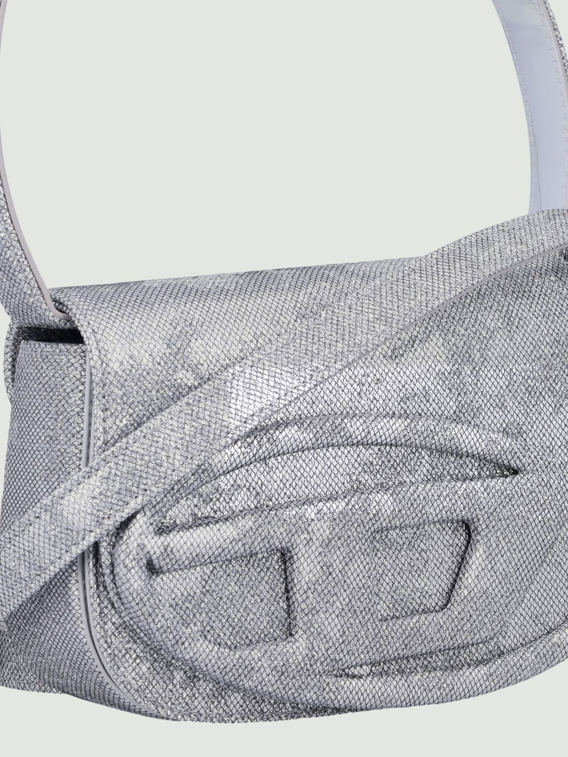 DIESEL BORSA MINI: Borsa 1DR Diesel in cotone lurex e vernice , Argento - Img 3
