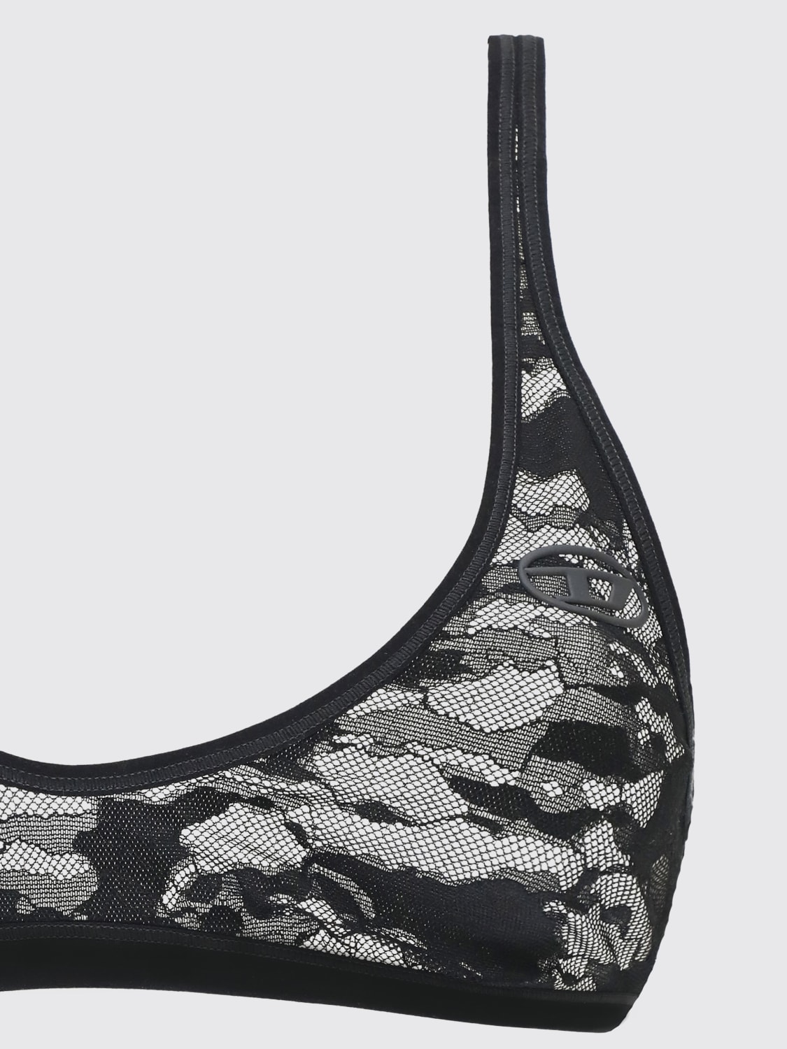 DIESEL INTIMO: Bralette Tania-Utlt Diesel in pizzo stretch con motivo camouflage, Nero - Img 2