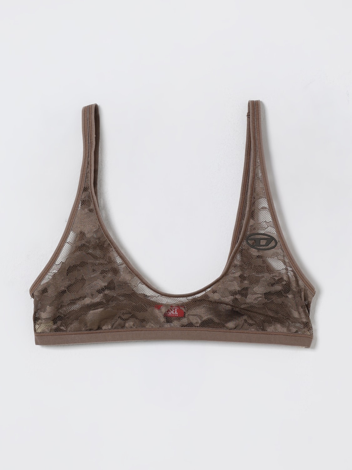 DIESEL INTIMO: Bralette Tania-Utlt Diesel in pizzo stretch con motivo camouflage, Marrone - Img 1