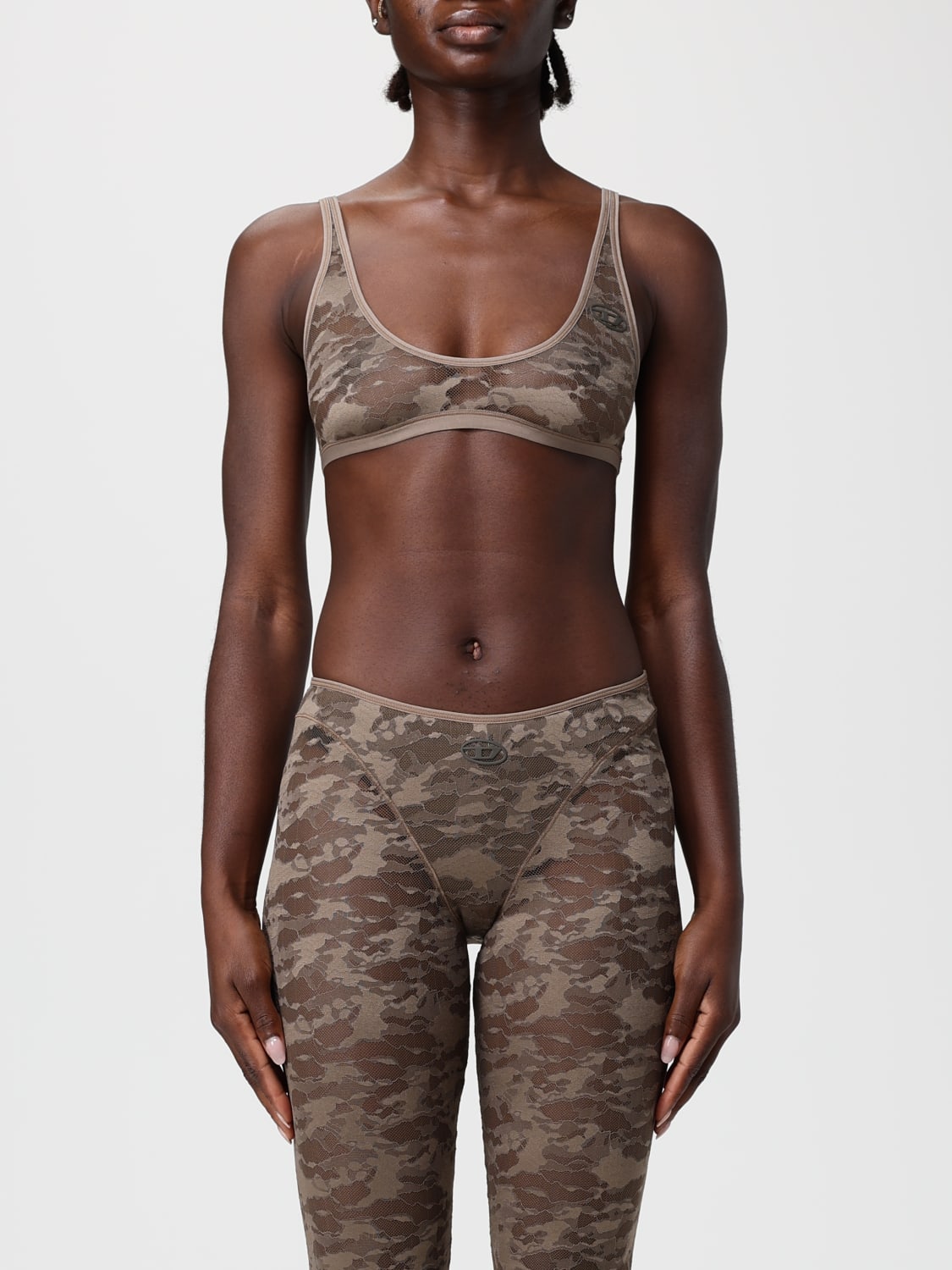 DIESEL INTIMO: Bralette Tania-Utlt Diesel in pizzo stretch con motivo camouflage, Marrone - Img 2