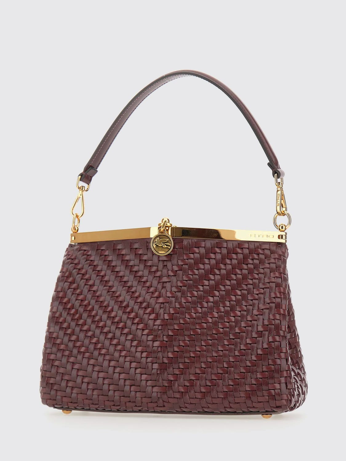 ETRO BORSA A SPALLA: Borsa Vela Medium Etro in pelle intrecciata , Rosso - Img 1