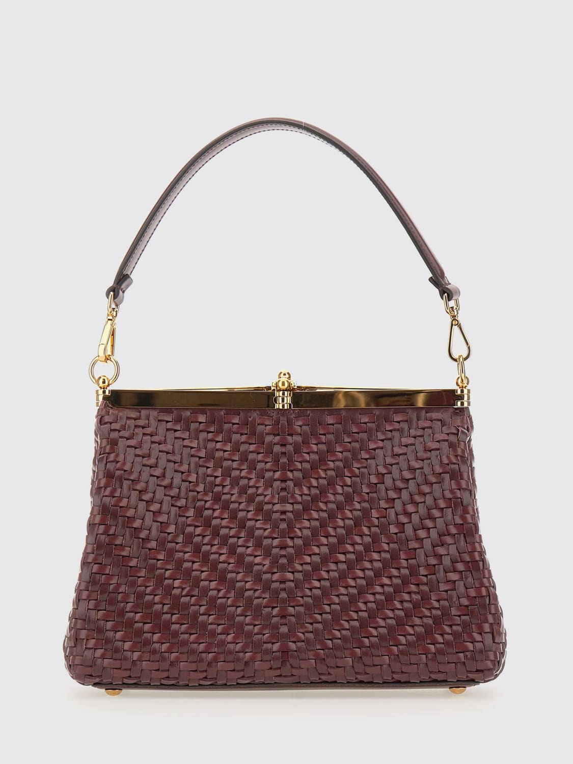 ETRO BORSA A SPALLA: Borsa Vela Medium Etro in pelle intrecciata , Rosso - Img 2