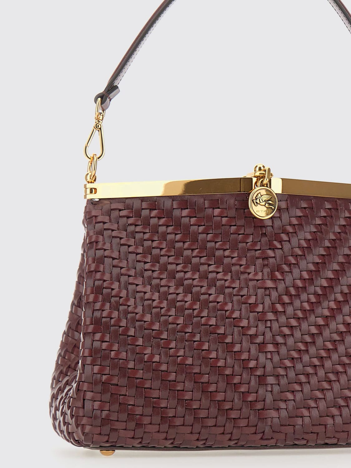 ETRO BORSA A SPALLA: Borsa Vela Medium Etro in pelle intrecciata , Rosso - Img 3