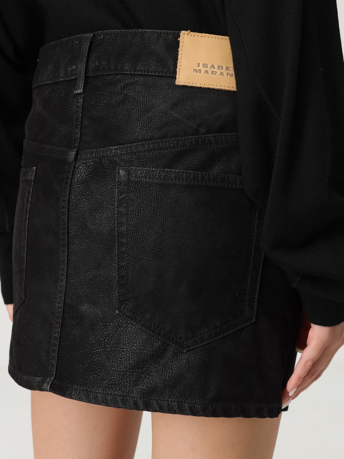 ISABEL MARANT ETOILE GONNA: Gonna mini Isabel Marant Etoile in denim spalmato, Nero - Img 3