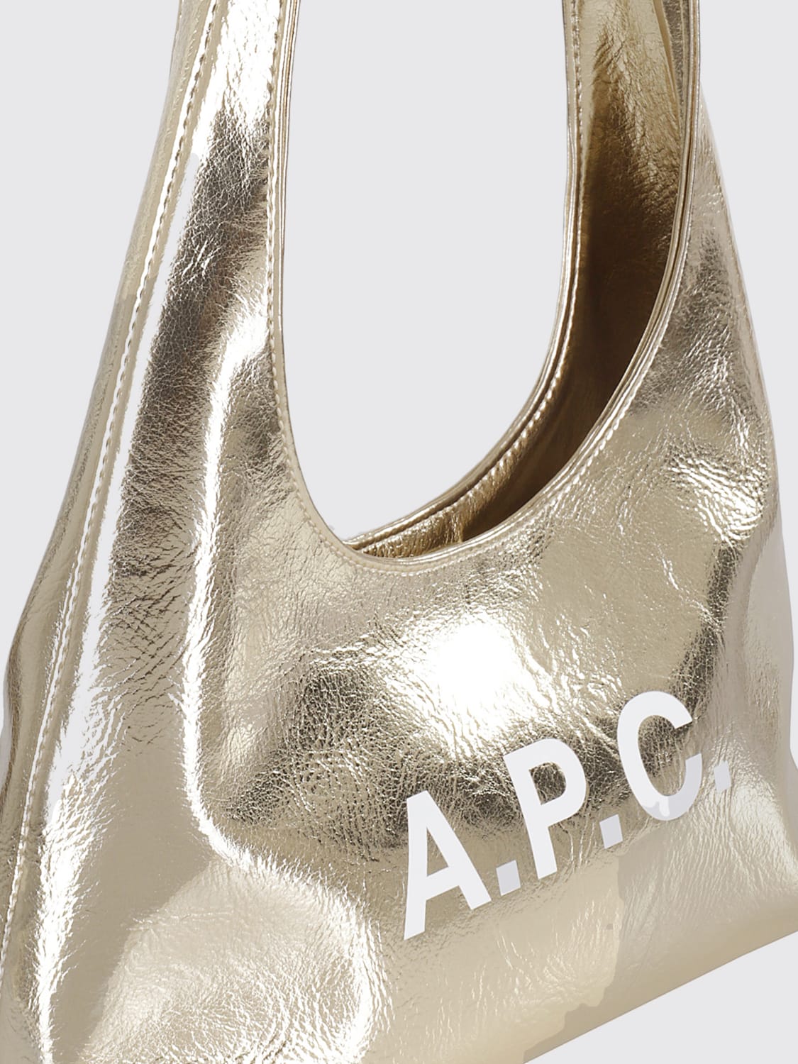 A.P.C. BORSA A SPALLA: Borsa Baby Ninon A.P.C. in pelle sintetica laminata , Oro - Img 3