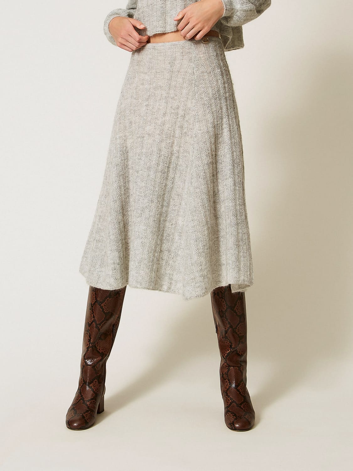 TWINSET GONNA: Gonna in maglia di misto lana Twinset, Grigio - Img 1