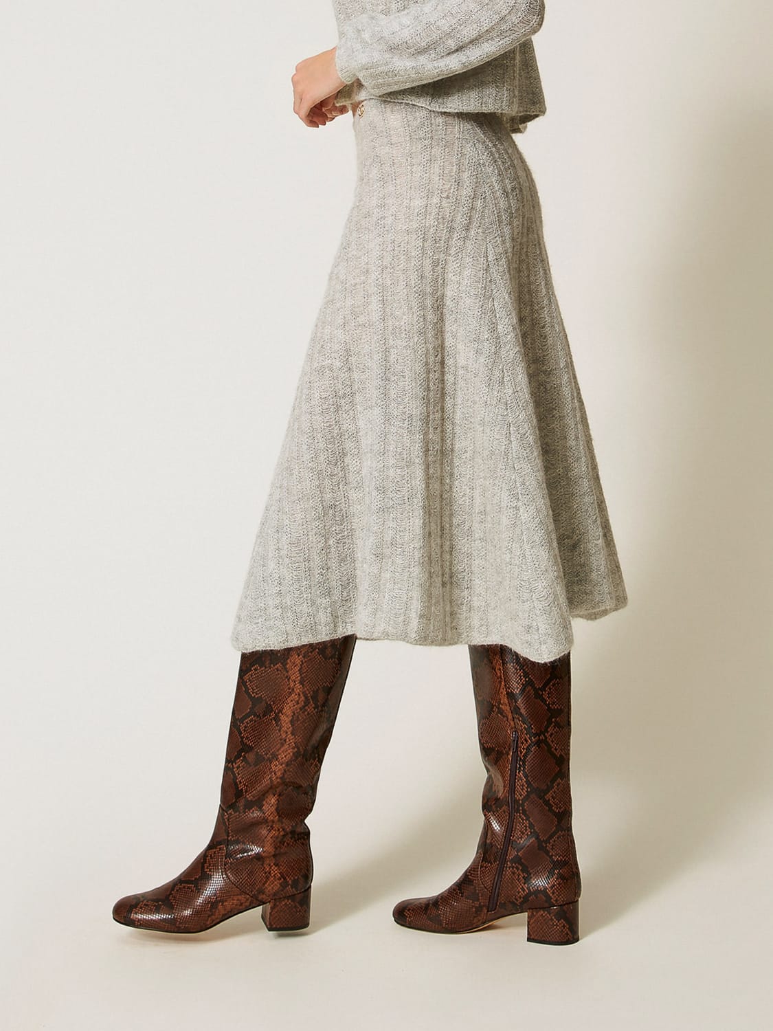 TWINSET GONNA: Gonna in maglia di misto lana Twinset, Grigio - Img 4