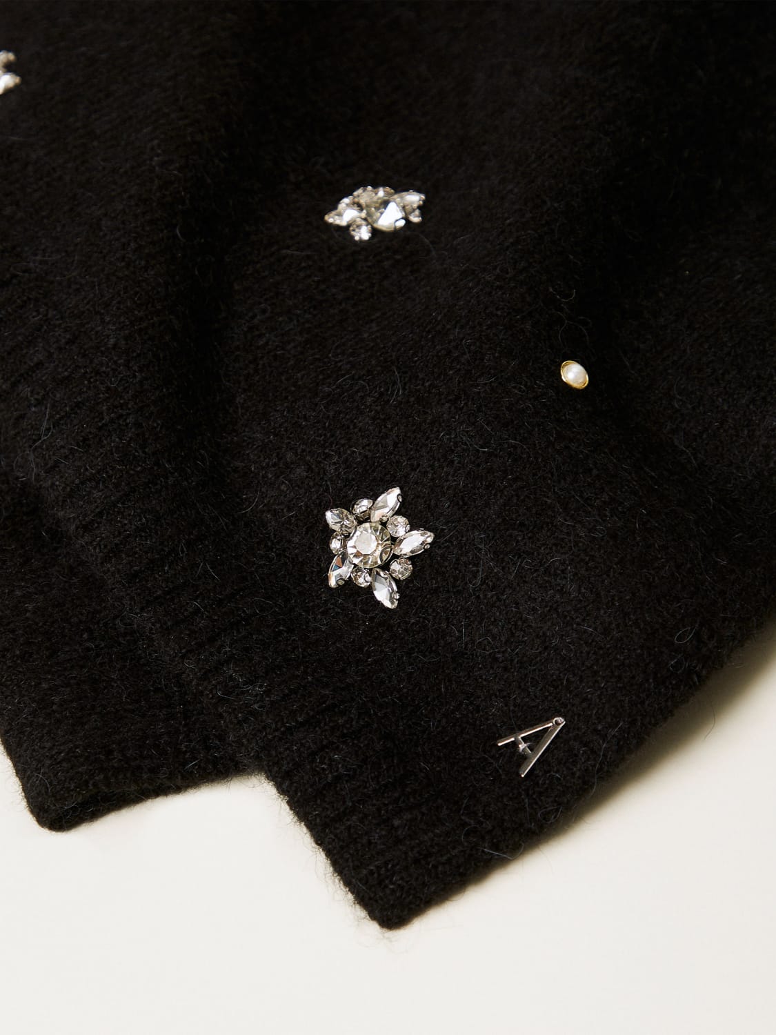 TWINSET ACTITUDE SCIARPA: Sciarpa Twinset Actitude in misto lana di alpaca con cristalli , Nero - Img 2