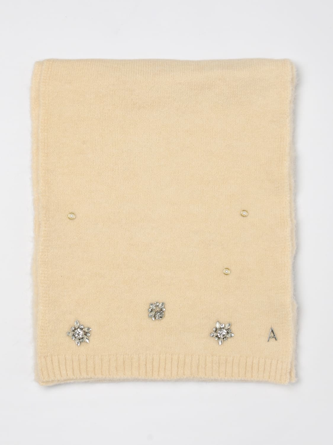 TWINSET ACTITUDE SCIARPA: Sciarpa Twinset Actitude in misto lana di alpaca con cristalli , Sabbia - Img 1