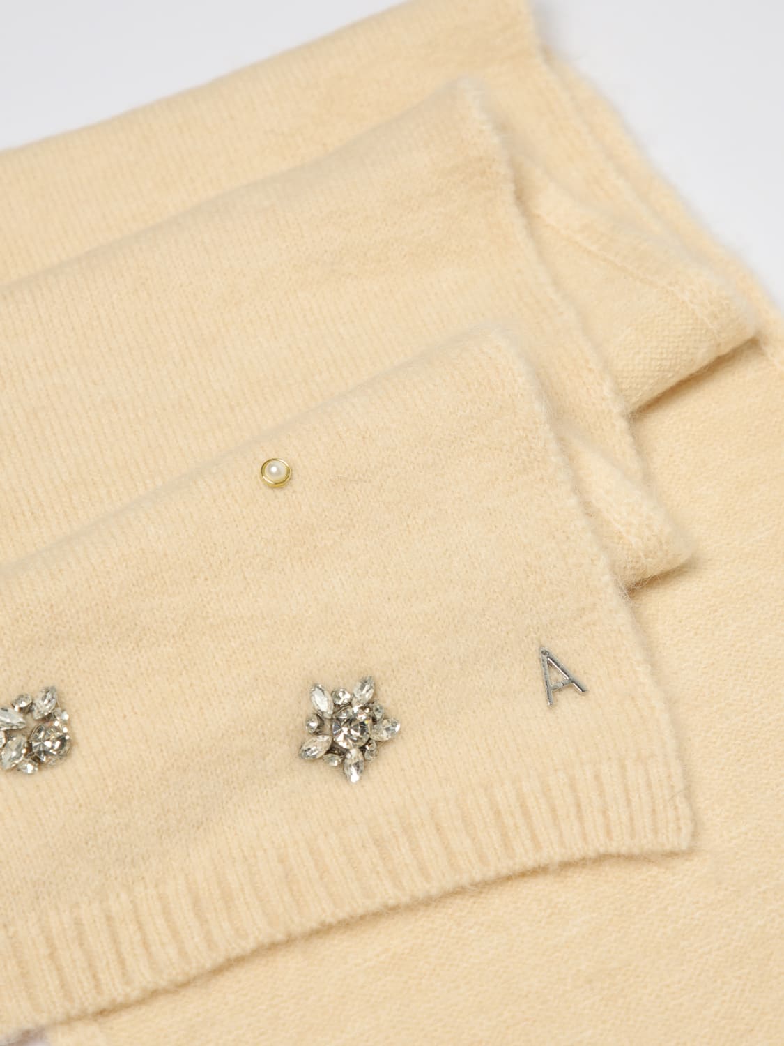 TWINSET ACTITUDE SCIARPA: Sciarpa Twinset Actitude in misto lana di alpaca con cristalli , Sabbia - Img 3