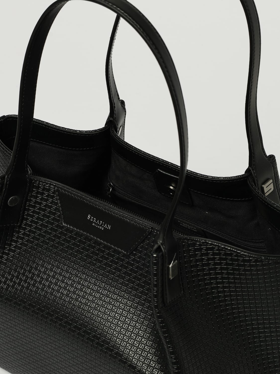 SERAPIAN BORSA A TRACOLLA: Borsa Small Secret Serapian in pelle goffrata , Nero - Img 3
