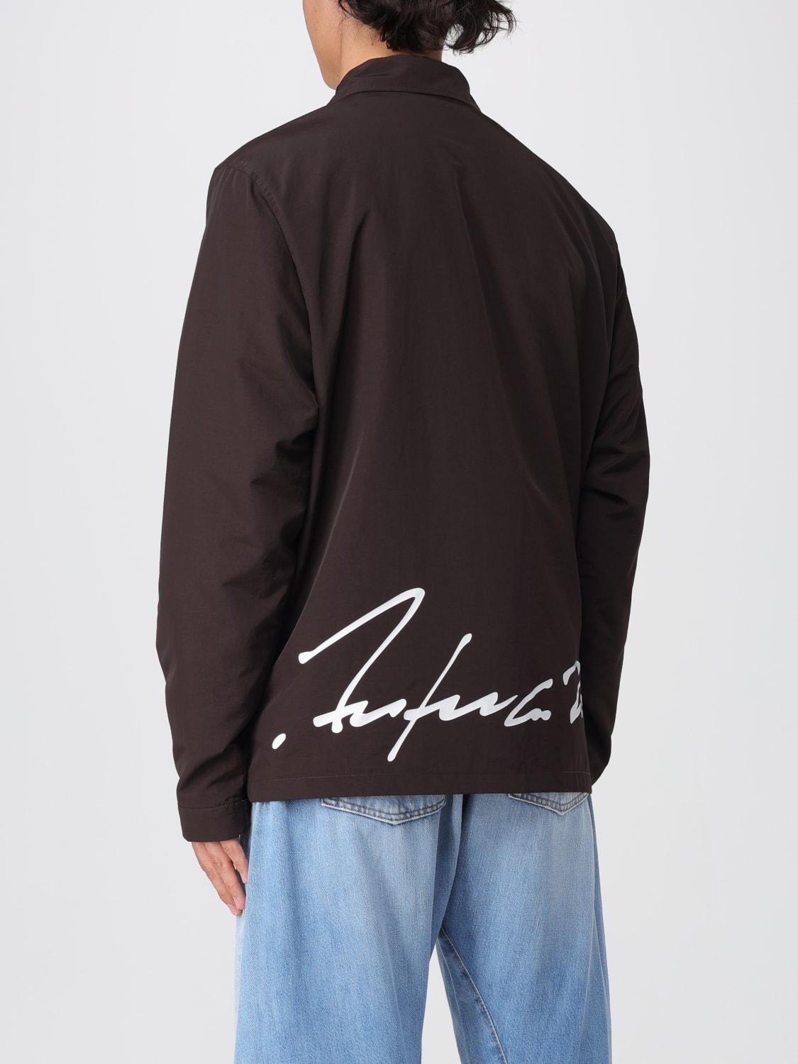 KENZO GIACCA: Overshirt Kenzo in nylon con logo , Marrone - Img 3